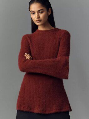Anthropologie Maeve Tie-Back Bell-Sleeve Top, Tunic Top, Burgundy, XS